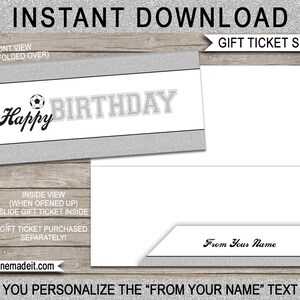 Printable Sleeve / Envelope for Birthday Soccer Gift Tickets, Vouchers, Coupons - Happy Birthday - EDITABLE TEXT DOWNLOAD - Football
