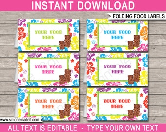 Luau Food Labels - Luau Theme Party - Buffet Tags - Placecards - Printable Party Decorations - INSTANT DOWNLOAD with EDITABLE text