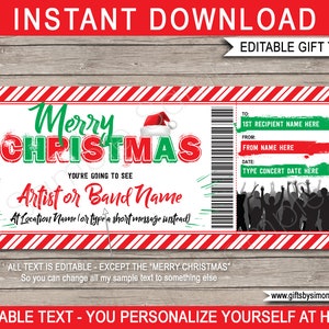 Weihnachts-Konzertkarte Vorlage - Druckbare Surprise Rock Konzert, Aufführung, Künstler, Band Geschenkgutschein - INSTANT DOWNLOAD Text EDITIERBAR