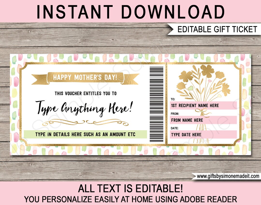 Mothers Day Gift Voucher Coupon Template Printable Pretty Certificate