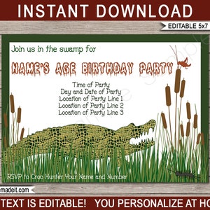 Swamp Party Invitation Template - Printable Bayou Theme Birthday Party Invite - INSTANT DOWNLOAD with EDITABLE text - you personalize