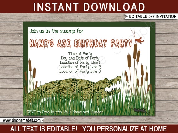 Swamp Party Invitation Template Printable Bayou Theme Birthday Party Invite  INSTANT DOWNLOAD With EDITABLE Text You Personalize 