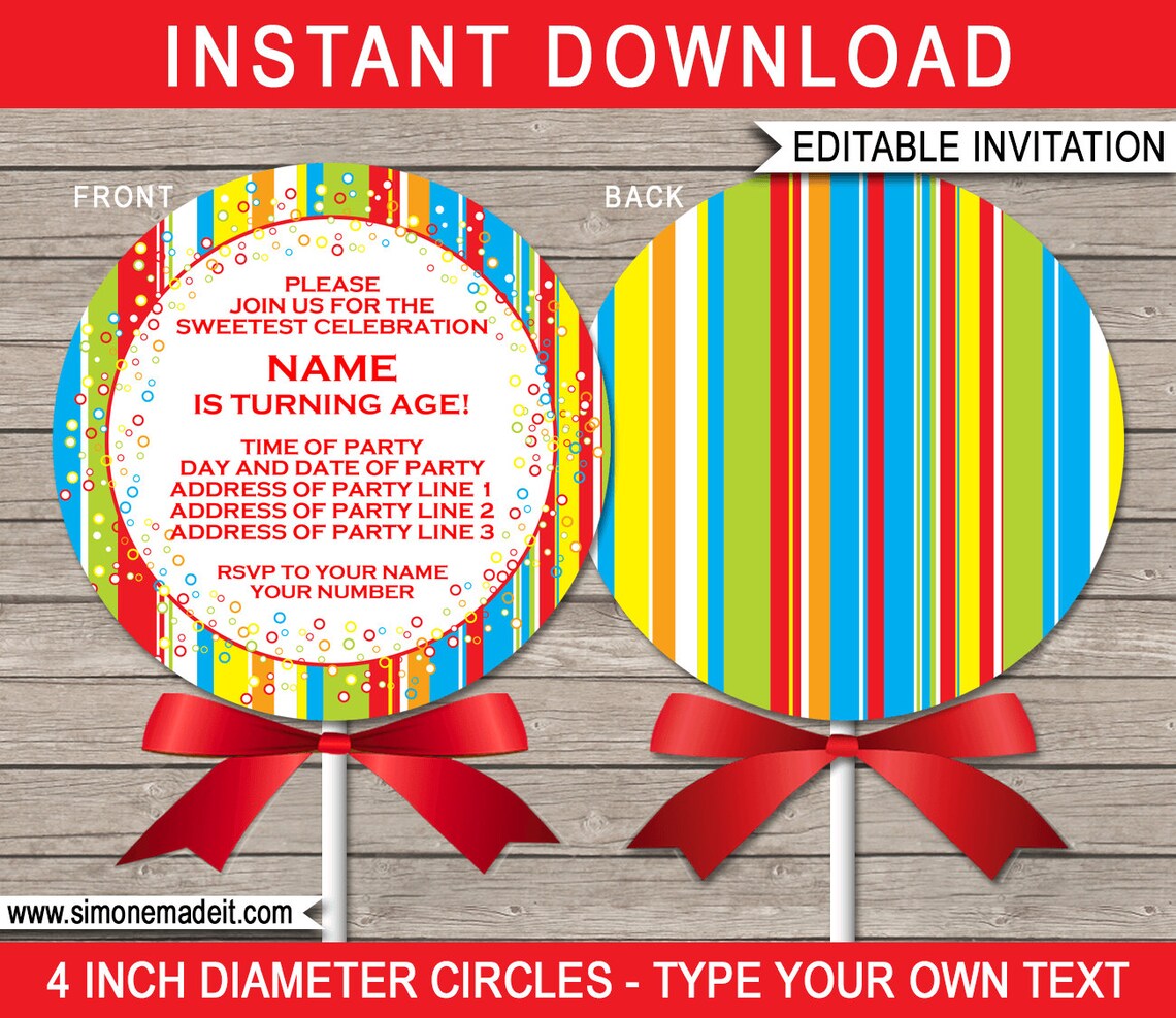 Lollipop Invitation Template Printable Lollipop Birthday | Etsy