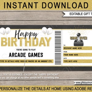 Arcade-Spiel Geschenkgutschein Vorlage - Druckbare Geburtstag Videospiel Konsole Gutschein Gutschein - Gamer Teen Teenager Ehemann Freund