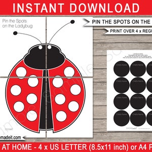 Printable Ladybug Birthday Party Decorations template - Pin he Dots on the Ladybug