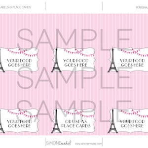 Paris Food Labels Template Printable Paris Theme Birthday Party Decorations Buffet Tags EDITABLE TEXT DOWNLOAD you personalize image 2