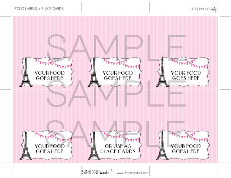 Paris Food Labels Template Printable Paris Theme Birthday Party Decorations Buffet Tags EDITABLE TEXT DOWNLOAD you personalize image 2