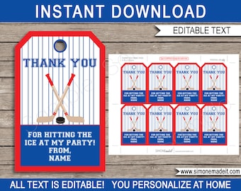 Hockey Party Favor Tags: Editable Thank You Gift Tags (Digital Download)