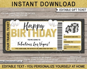 Las Vegas Ticket Template Gift Voucher Certificate - Printable Birthday Trip Reveal - Holiday Vacation Getaway Boarding Pass - EDITABLE text