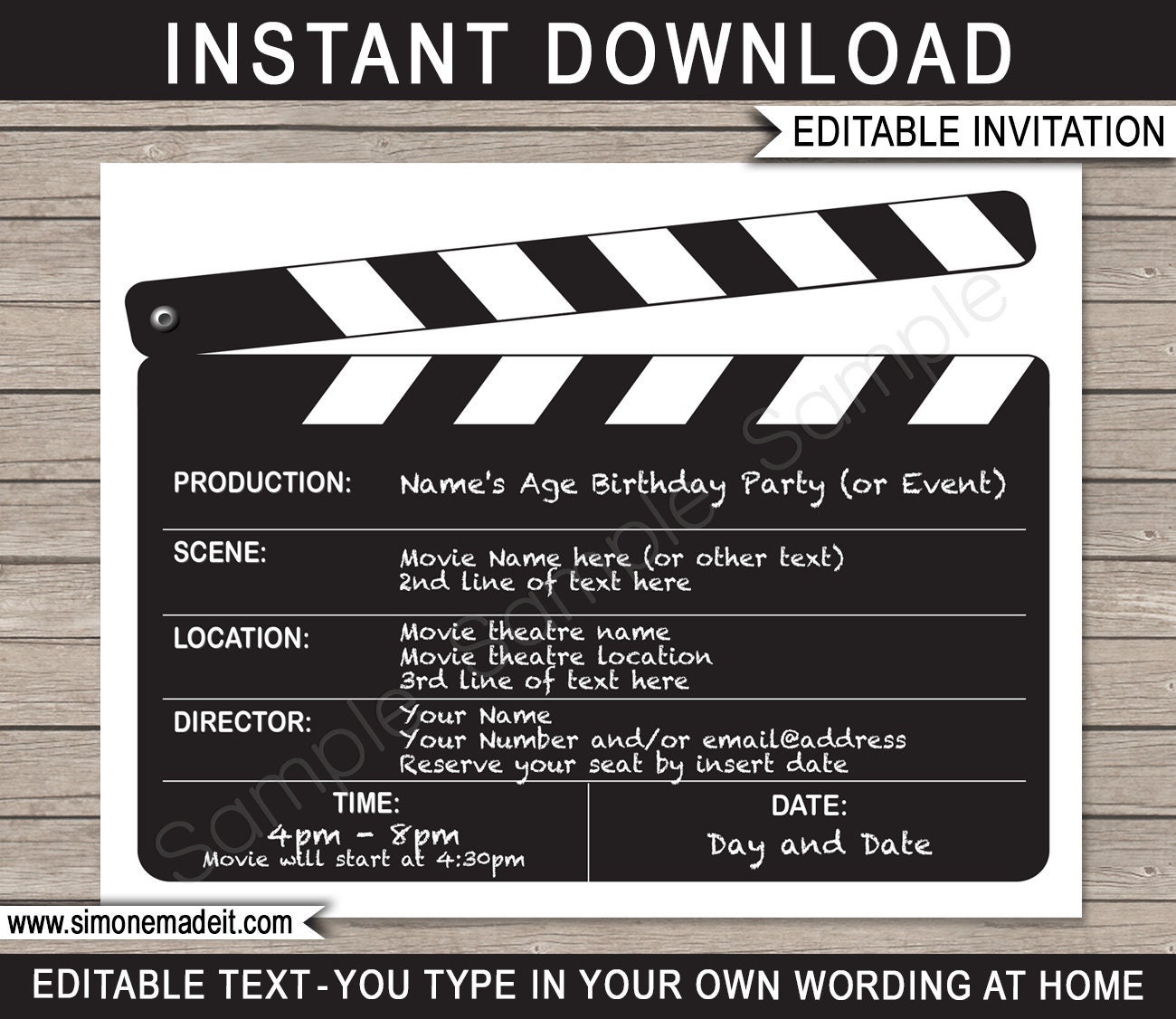 movie-invitation-template-printable-birthday-party-invite-clapboard-instant-download-editable-text-you-personalize-etsy