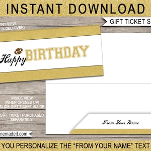 Printable Sleeve / Envelope for Birthday Football Gift Tickets, Vouchers, Coupons - Happy Birthday - EDITABLE TEXT DOWNLOAD you personalize