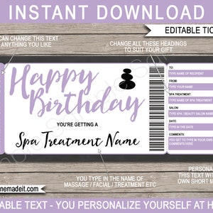 Birthday Spa Gift Voucher Certificate Coupon Printable Template - Massage Facial Body Wrap Scrub Manicure Pedicure Treatment - DOWNLOAD