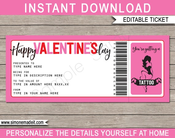 Tattoo Ticket Gift Certificate Personalised Coupon (Instant