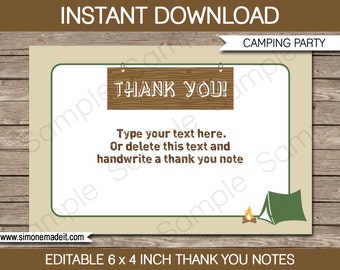 Camping Party Thank You Cards - Camping Thank You Cards - Camping Favor Tags - 4x6 inches - INSTANT DOWNLOAD with EDITABLE text