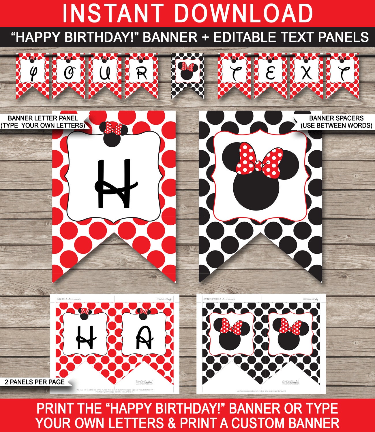 red minnie mouse banner template printable custom birthday etsy