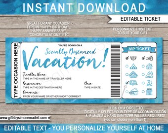 Social Distancing Surprise Vacation Travel Ticket Reveal Gift Idea Printable Template - Mask Sanitizer - INSTANT DOWNLOAD - Editable Text