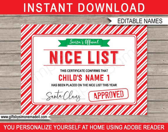 Nice List Certificate Template Free : 2021 Printable Letter To Santa Certificate For Making ...