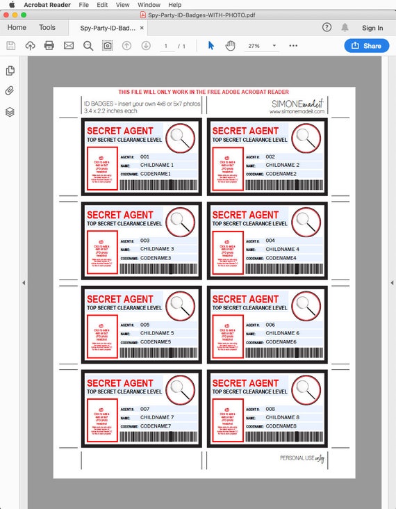 Spy Birthday Social gathering Badge - Key Representative Badge - Printable Identification Badge Template - Instantaneous Down load with Editable phrases - oneself customise at dwelling graphic regarding Secret Agent Badge Printable named Spy Birthday Social gathering Badge - Mystery Representative Badge - Printable Identification Badge Template - Fast Down load with Editable phrases - on your own customize at property