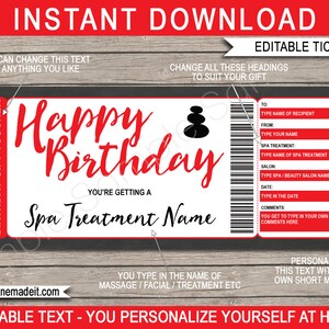 Spa Birthday Gift Voucher Coupon Printable Template - Massage Facial Body Wrap Scrub Manicure Pedicure Treatment Certificate - DOWNLOAD