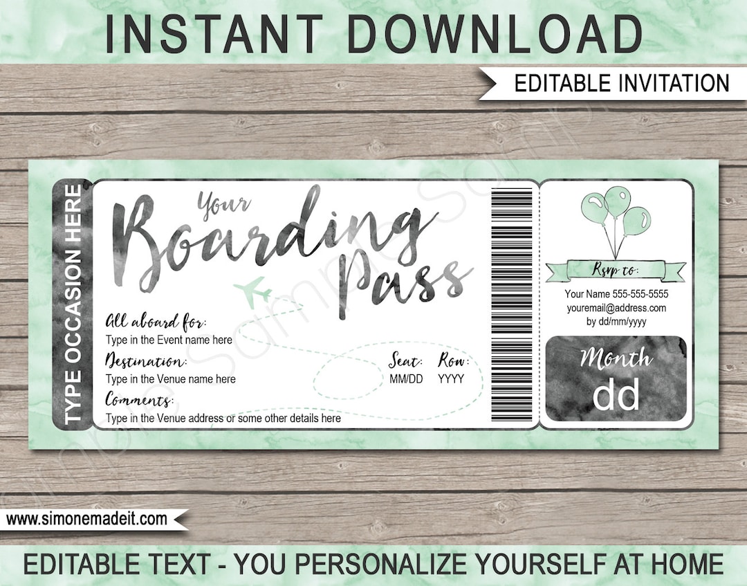 Boarding Pass Invite Template - Birthday Party Destination Event ...