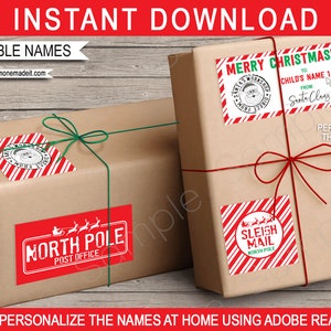 Santas Workshop Gift Tags Christmas Labels Stickers Printable Template - Custom Personalized Sleigh Mail North Pole - INSTANT DOWNLOAD