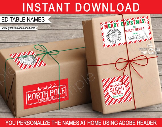 Santas Workshop Gift Tags Christmas Labels Stickers Printable Template - Custom Personalized Sleigh Mail North Pole - INSTANT DOWNLOAD Il_570xn
