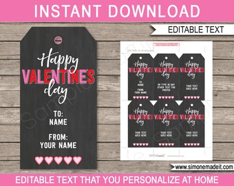 Valentine Tags Template - Printable Valentine's Day Gift Tags - Custom Personalized Gift Idea - INSTANT DOWNLOAD with EDITABLE text