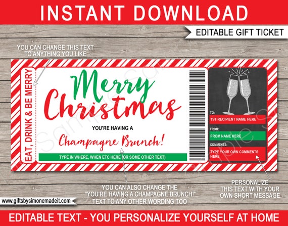 christmas champagne brunch gift voucher certificate template printable ladies lunch girls day night out with editable text by simonemadeit catch my party