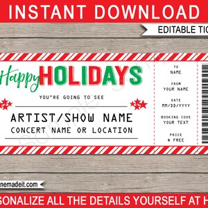 Konzertkarte Vorlage - Druckbares Weihnachtsgeschenk - Überraschungsshow Band Künstler Festival - Geschenkgutschein - INSTANT DOWNLOAD - EDITIERBARER Text
