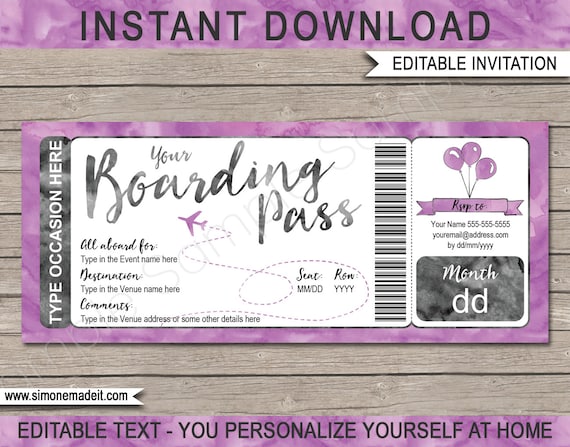 Boarding Pass Event Invite Template - Printable Destination Birthday ...