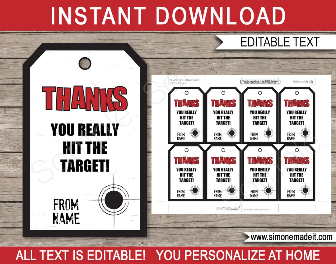 Laser Tag Favor Tags Template - Printable Birthday Party Thank You Tags ...