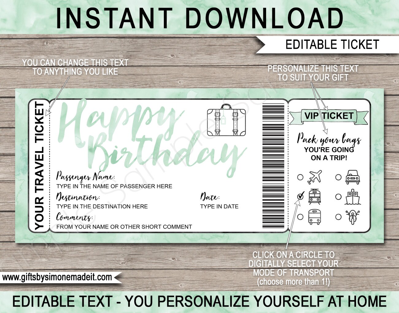 Paper travel voucher Weekend Getaway gift Birthday Trip Away trip gift