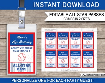 Pass per la festa di compleanno del baseball: badge VIP All-Star modificabile (download digitale)