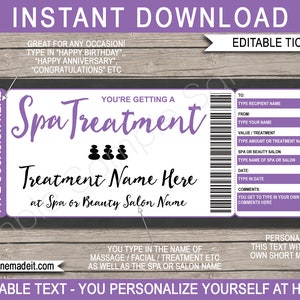 Modèle imprimable de bon de réduction de chèque-cadeau de spa - toute occasion - massage du visage enveloppement du corps gommage soin de salon de salon - téléchargement immédiat