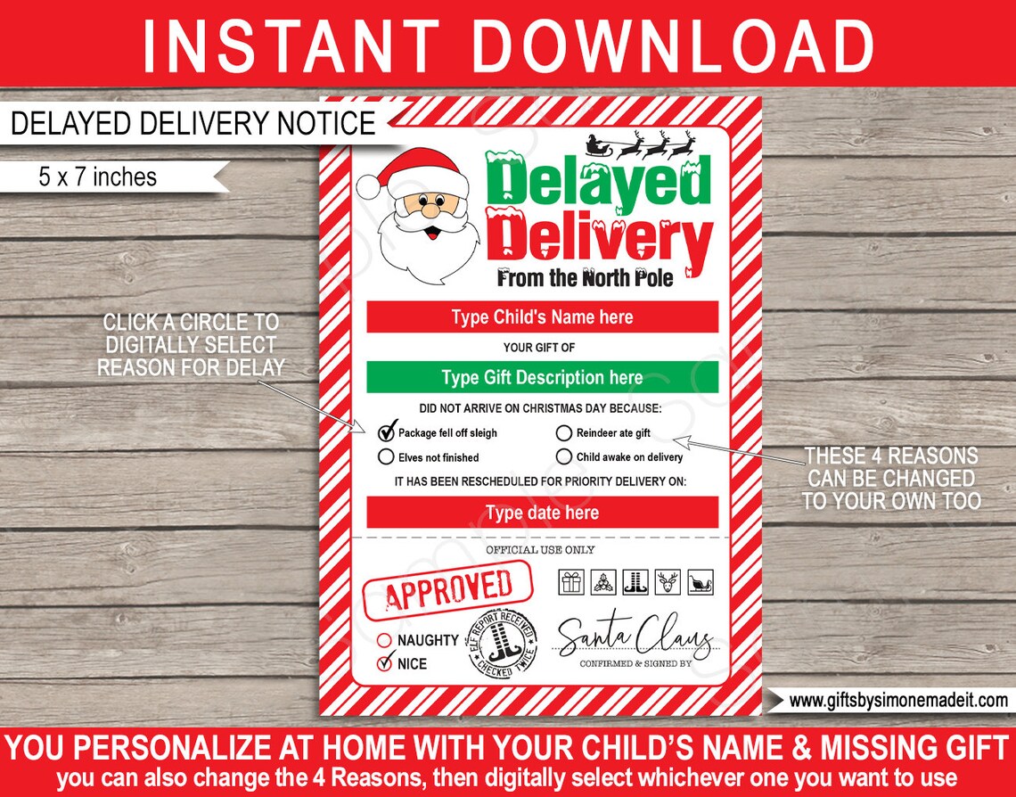 Late Gift From Santa Template - Printable Delayed Christmas Gift Letter ...