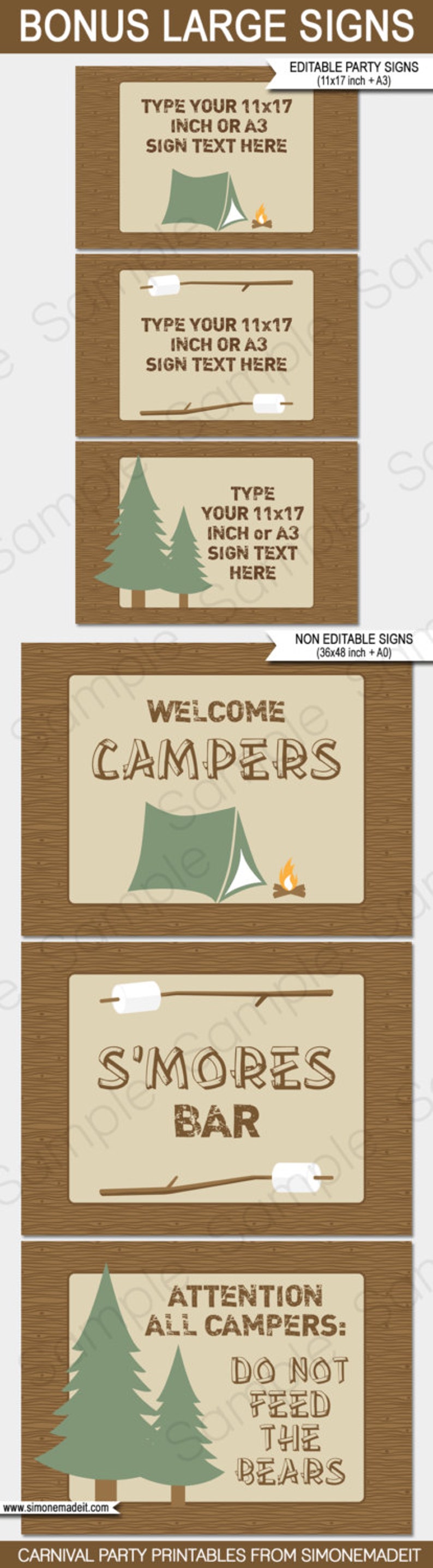 Camping Birthday Party Invitation Decorations Templates Campout Printable Package Set Bundle Collection EDITABLE TEXT DOWNLOAD image 10