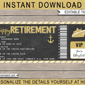 Ruhestand Cruise Ticket Geschenk - Druckbare Bordkarte Vorlage - Surprise Cruise - Geschenkgutschein Zertifikat - INSTANT DOWNLOAD - EDITIERBAR