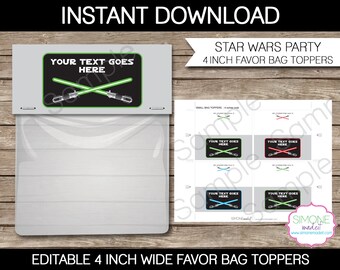Adornos para bolsas de regalo de Star Wars: Texto editable (descarga instantánea)