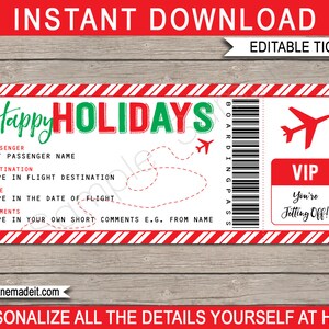 Presente de cartão de embarque de férias - Viagem surpresa, fuga, voo de férias - Voucher de passagem de avião falso para impressão - DOWNLOAD INSTANTÂNEO - Texto EDITÁVEL