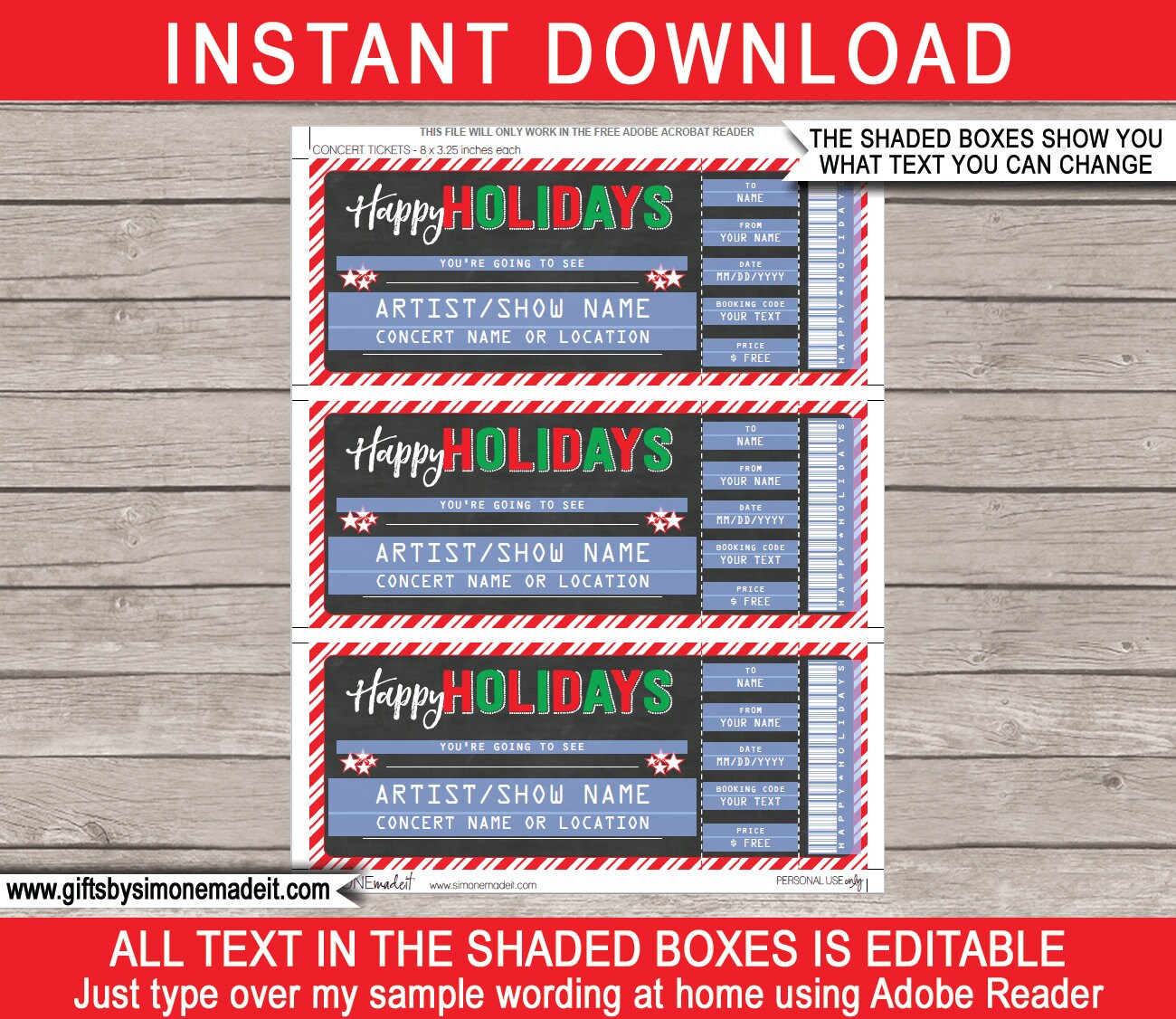 Fake Rockets Ticket Template Printable Concert Ticket Template - Holiday Gift - Surprise Show Band ...
