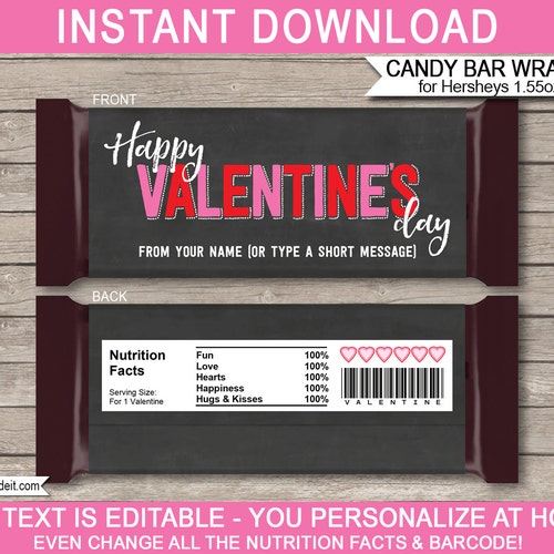 Valentine Candy Bar Wrappers Template Printable Chocolate - Etsy