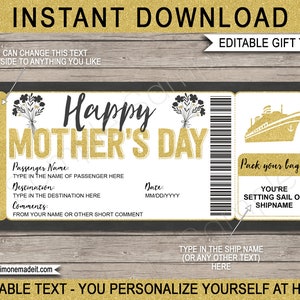 Printable Mother&#39;s Day Cruise Ticket: Surprise Trip Reveal (Digital Download)