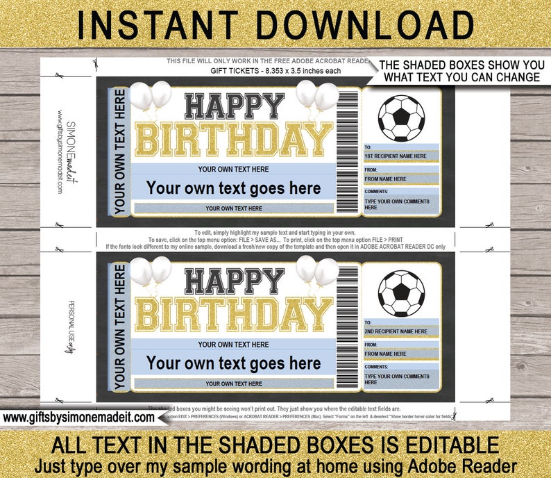 INSTANT DOWNLOAD Surprise Training Camp or Skills Clinic Birthday Soccer Camp Gift Voucher Ticket Template Printable EDITABLE text