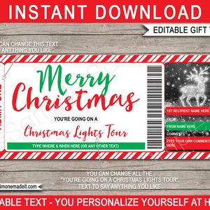 Christmas Lights Tour Ticket Vorlage - Überraschungsfamilie Nachbarschaft Fahren Blick auf Holiday Lights Display - Text bearbeitbar SOFORTIGER DOWNLOAD