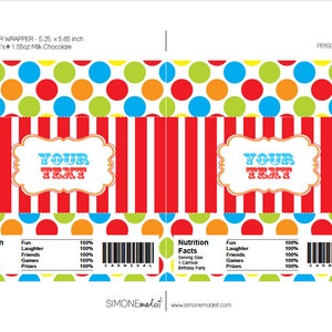 Carnival Party Candy Bar Wrappers Template - Circus Party Favors - Chocolate Labels - INSTANT DOWNLOAD with EDITABLE text - you personalize