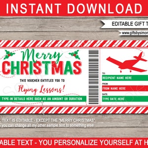 Modelo de voucher para aulas de vôo - Bilhete de presente para treinamento de piloto para impressão de Natal - Escola de vôo - DOWNLOAD INSTANTÂNEO com texto EDITÁVEL