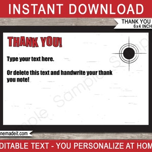 Laser Tag Thank You Cards Template - Printable Birthday Party Note Tags - 4x6 inch - INSTANT DOWNLOAD - EDITABLE text