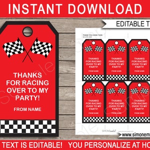 Race Car Favor Tags - Thank You Tags - Birthday Party Decorations - Racing Car Theme Printable Template - INSTANT DOWNLOAD - EDITABLE Text