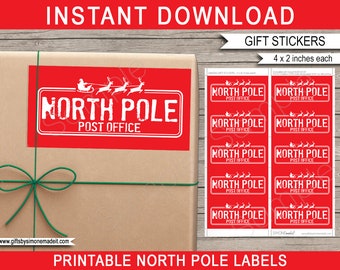 North Pole Stickers Gift Labels Template - North Pole Mail Post Office Stamp - Printable Santa's Workshop Christmas Tags - INSTANT DOWNLOAD