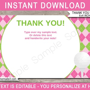 Golf Party Dankeskarten - Damen Golf Thema - Druckbare Dankesnotizen - Geschenkanhänger - 4x6 Zoll - SOFORTIGER DOWNLOAD mit EDITIERBARE Text